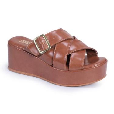 Imagem de Tamanco Feminino Plataforma Anabela Tiras Cruzadas Confortável Via Ang