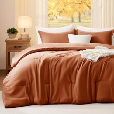 Imagem de Quataly Conjunto de edredom King grande terracota, 3 peças, macio, leve, respirável, para todas as estações, tamanho king extragrande (120" × 98" edredom e 2 fronhas)