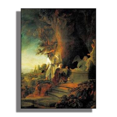 Imagem de OKRA Rembrandt Canvas Wall Art - Cristo e Santa Maria Madalena At The Tomb Wall Decor - Pintura a óleo histórica - Adequado para estúdios de arte, banheiros e academias. Sem moldura. 12 x 16 pol/30 x