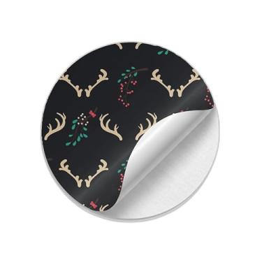 Imagem de Autocolantes Adesivos Redondos Natalinos 25 Unidades Com Estampa de Chifres e Rena - Tamanho 30x30cm