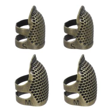 Imagem de PATIKIL Dedal de costura, 4 peças de dedais de metal para costura à mão, protetor de dedo ajustável, kit de suprimentos de artesanato, acessórios, bordado, à mão, ferramentas DIY, verde cobre