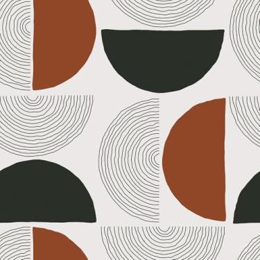 Imagem de FunStick Papel de parede moderno de meados do século 44,5 x 899 cm, branco, cinza, marrom, preto, geométrico, descascar e colar, papel de parede abstrato para quarto de quarto, adesivo de vinil para