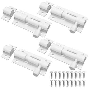 Imagem de Bivethoi 4 peças de trava de parafuso de barril de 5 cm, pequena trava deslizante mini trava de porta de garagem, trava de segurança compacta para proprietários de casa/propriedade (branco)