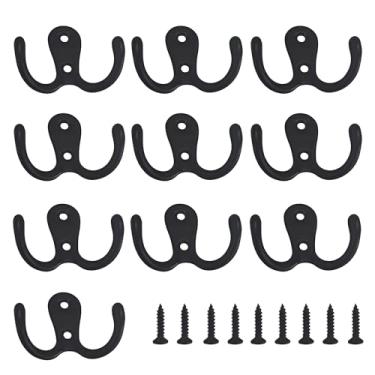 Imagem de PDETVEO 10 ganchos de parede de pino duplo, cabides decorativos para casacos com parafusos de montagem, ganchos montados na parede para toalhas, roupas, bolsas, cozinha, banheiro (preto)