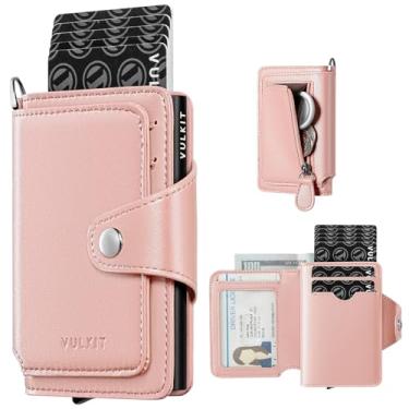 Imagem de VULKIT Carteira feminina com porta-cartões pop-up com bolso para moedas com zíper, capa para cartão de crédito com bloqueio de RFID, comporta mais de 8 cartões, compartimento para dinheiro, janela