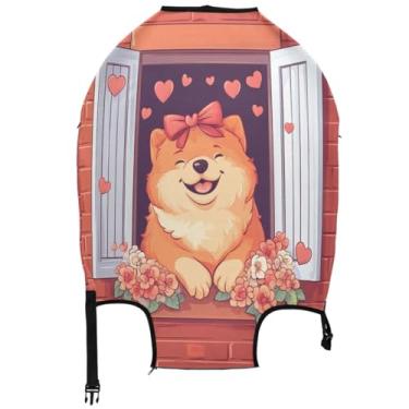 Imagem de Joisal Capa de mala fofa para cachorro Chow com laço, capa protetora de bagagem, presente de viagem com elástico fofo, Cachorro fofo com laço, S 18-20 in, Capa de mala