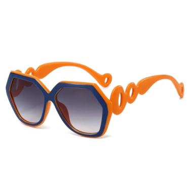 Imagem de Óculos de Sol Femininos Trend Retro Gradient Hexagonal com Armação Irregular e Contraste de Personalidade (azul e laranja)