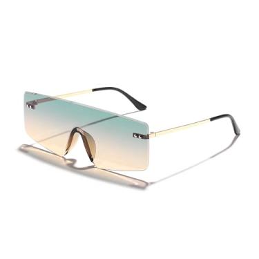 Imagem de HCPIHF Óculos de armação grande de uma peça, armação de metal da moda masculina (C2)