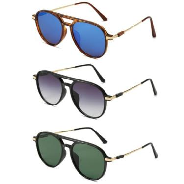 Imagem de Óculos de Sol Redondos com Armação de Metal para Homens e Mulheres, Lentes Degradê, Ideais para Viagem (3 peças - 125)