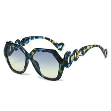 Imagem de Óculos de Sol Femininos Trend Retro Gradient Hexagonal com Armação Irregular e Contraste de Personalidade (Azul Bico de Falcão)