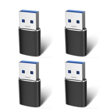 Imagem de Adaptador USB para USB C (4 peças), tipo C fêmea para macho (adaptador USBC fêmea para USB macho) compatível com MacBook, Surface, iPhone, Galaxy Notebook, XPS e mais dispositivos tipo C, preto
