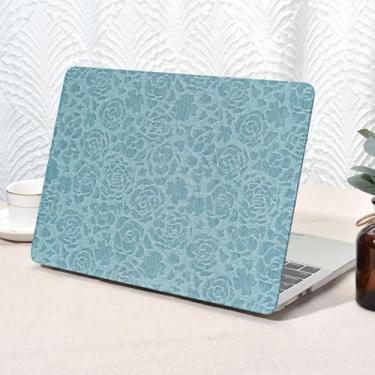 Imagem de Seorsok Compatível com a nova capa MacBook Air de 13,5 polegadas M4 M3 M2 2025 2024-2022 versão A3240 A2681 A3113, capa rígida de couro com estampa rosa elegante com capa de teclado, azul jeans floral