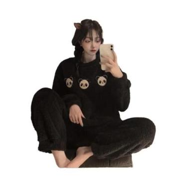 Imagem de Conjunto De Pijamas De Fleece Feminino, Roupa De Dormir Quente E Espes