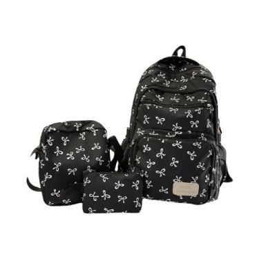 Imagem de Mochila Feminina De Moda Coreana Com Estampa De Laço Conjunto Escolar 