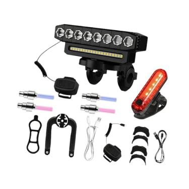 Imagem de YIJU Lanterna de bicicleta recarregável via USB com 8 LEDs, universal, leve e com buzina, ideal para ciclismo urbano e fora de estrada, B