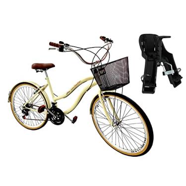 Imagem de Bicicleta Aro 26 Retrô Vintage Com Cadeirinha Infantil Bege