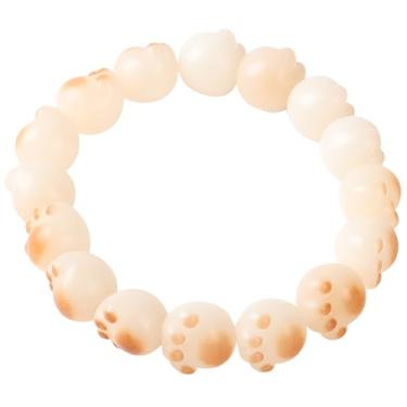 Imagem de Moslovstar Pulseira de pata de gato feita à mão com semente de Bodhi Natural Pulseira Elástica Traz Boa Sorte Riqueza Amizade para Mulheres 16,5 cm Bonito Estilo Carvão Queimado, 12mm, Madeira, Sem