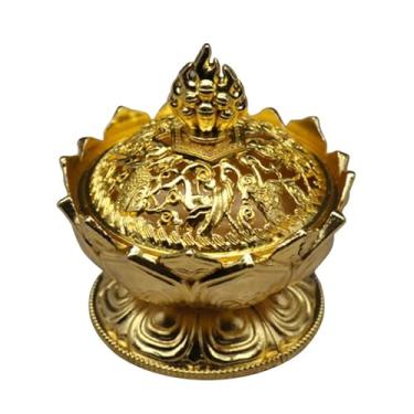 Imagem de porta-vara de incenso Queimador de incenso flor lótus, budismo, suporte buda, mini incensário sândalo, artesanato metal, decoração casa(Gold)