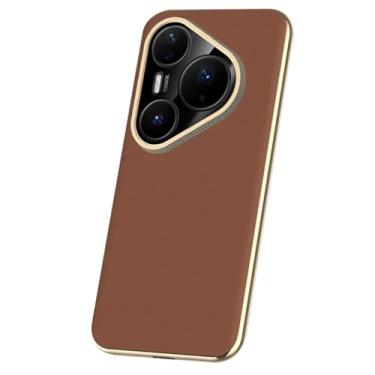 Imagem de LTLMYDAM Capa fina para Huawei Pura 80 Ultra/80 Pro/80 Pro+/80, capa de couro genuíno galvanizada, capa de telefone luxuosa, latão, 80 Ultra/80 Pro