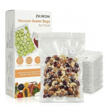 Imagem de ZKIRON Sacos seladores a vácuo reutilizáveis para alimentos (P, 17,8 cm x 25,4 cm) - Armazenamento de lanches sem BPA e sacos de sanduíche - Laváveis, seguros para congelador com válvula reforçada