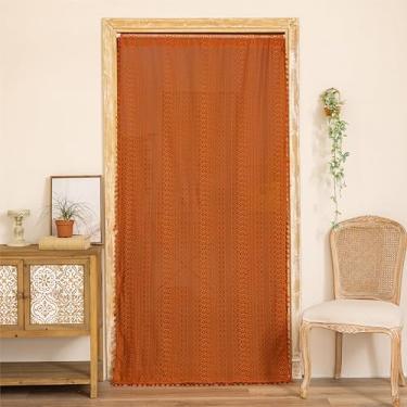 Imagem de Sutuo Home Cortinas de entrada de terracota Boho para armário de porta da frente, cortinas de porta transparentes de renda para porta de crochê, vintage, chique, borlas, laranja, boêmio, privacidade