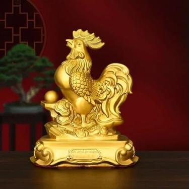 Imagem de FENNYYAR Ornamentos de estátua de cobre de galinha e signos do zodíaco Feng Shui China, 15,5 cm, decoração de sala de estar para casa
