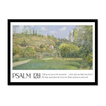 Imagem de Scripture Psalm Collection Monet Van Gogh Famosa pintura em aquarela impressa versículo bíblico pôster em tela decoração de parede de casa cristã (SKU19,12x45,7 cm = (30 x 45 cm), moldura preta)