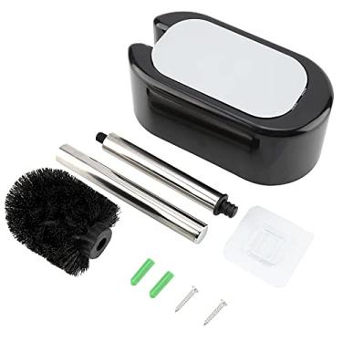 Imagem de SIWOTED Conjunto de escova de vaso sanitário com cabo de aço inoxidável sem unhas, ferramenta de limpeza para casa, hotel, banheiro (Preta)