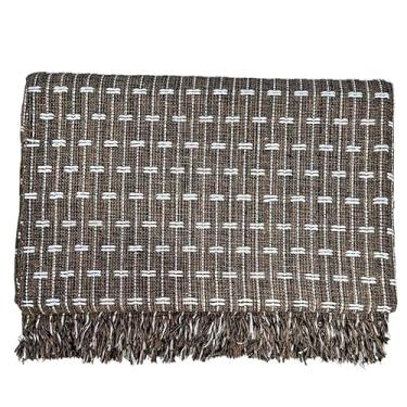 Imagem de Manta Tijolinho 100% Algodão 2,2x1,5m - Conjunto Decorativo para Cama e Sofá, Macia, Lavável e Multiuso(Marrom com Cru)