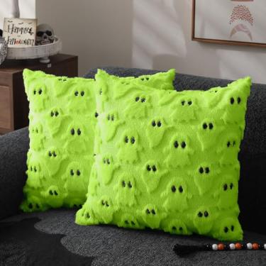 Imagem de DFXSZ Capas de travesseiro de Halloween 50,8 x 50,8 cm, conjunto de 2 fronhas de almofada de sofá de lã sintética de pelúcia macia para cadeira, sofá, quarto, sala de estar, decoração de casa PTK03Y20