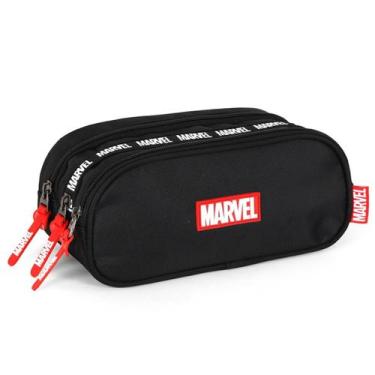 Imagem de Estojo Triplo Marvel Preto Luxcel Menino Avengers Escolar