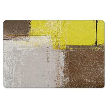 Imagem de FFAFSS Tapete de porta de banheiro de cozinha amarelo moderno, tapete lavável para pia de boas-vindas, capacho confortável à prova d'água para cozinha, decoração de arte minimalista marrom abstrato