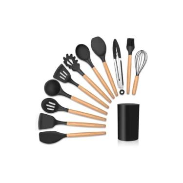 Imagem de Kit de Utensílios de Silicone 12 Peças Preto – Completo, Resistente e Antiaderente para Cozinha Moderna