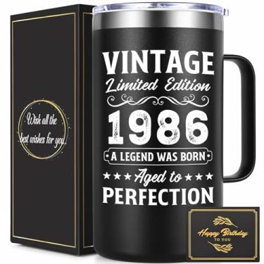 Imagem de Lifecapido Presentes de aniversário para homens, caneca de café isolada vintage 1985 Aged To Perfection, 590 ml, presentes de aniversário de 40 anos para homens, irmão, pai, marido, tio, preto