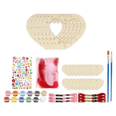 Imagem de KiBcsLic Sino de Vento em Formato de Coração para Decoração DIY com Pincel, Feito com Fatias de Madeira Sem Acabamento para Jardim e Dia dos Namorados, Style B