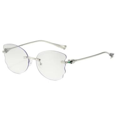 Imagem de HCHES Óculos de Sol Femininos e Masculinos Casuais de Luxo, Sem Armação e com Design Elegante, Proteção UV400 (Prateado)