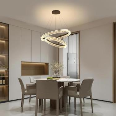 Imagem de Lustre LED moderno para sala de estar, iluminação decorativa, luminária pendente com anel de acrílico dimerizável e controle remoto, luminária linear para pendurar, adequada para cozinha, il