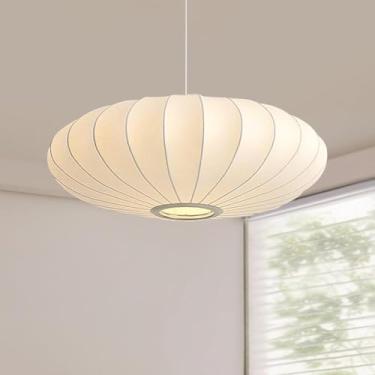 Imagem de Luminária pendente tipo lanterna com 3 lâmpadas, imitação de seda branca, estilo bolha, lustre simples para sala de estar, sala de jantar, ilha de cozinha, quarto, restaurante ou café.