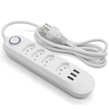 Imagem de Extensão Tomada Régua de Energia Filtro de Linha 4 Entradas 10A 3 Entradas USB Suporte a Tensão de 110-220V Potência de 2500W 1,8 metros
