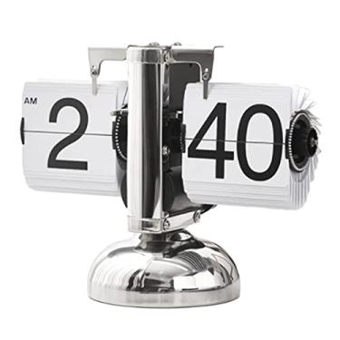 Imagem de Generic Digital Retro Minimalista único pé Mecânico Flip Relógio Relógio de Mesa para Casa Sala de Estar, Aço Inoxidável (Branco)