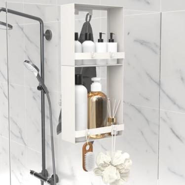 Imagem de Womamny Suporte de chuveiro de vidro para pendurar, organizador de chuveiro de aço inoxidável de 2 camadas à prova de ferrugem sobre a porta com ganchos, organizadores de banheiro e rack de