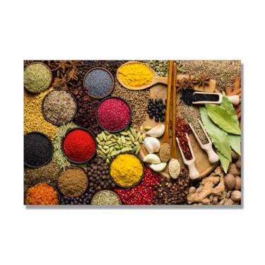 Imagem de NHLDZYH Arte de parede em tela colorida para especiarias e colher de tempero | Decoração de cozinha vintage | Arte moderna para casa e sala de jantar. C80. 70 x 105 cm - 27,6 x 41,4 pol. Somente tela