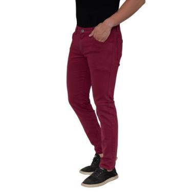 Imagem de Calça Jeans Masculina Skinny Red Wine Vinho Tendência Social e Casual 