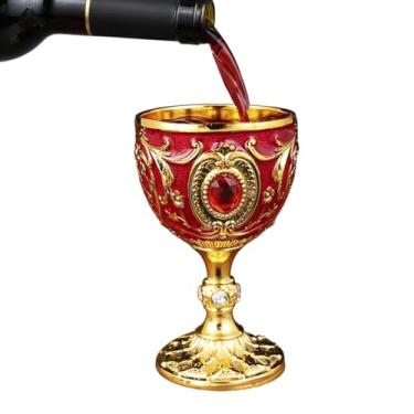 Imagem de Copos Para Vinho Tinto | Flautas de Haste Metálica Europeias Vintage - Copo De Shot De Licor 30ml Para Whisky - Para Cocktail Bourbon Vodka Brandy Sake Cozinha Bar Jantares Feriados Casamentos Festas