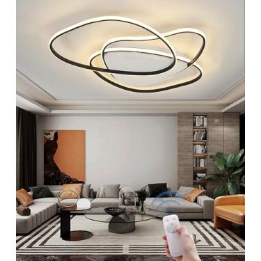 Imagem de Luminária de teto LED criativa e regulável, preta e dourada, moderna, para sala de estar, com controle remoto, em metal acrílico, com design que protege os olhos, ideal para sala de jantar,