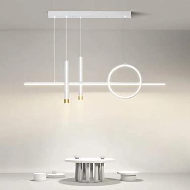 Imagem de Luminária pendente moderna para mesa de jantar, com LED e controle remoto. Altura ajustável. Ideal para mesa de jantar, sala de estar, escritório, cozinha e bar (Branco, 100 cm de compriment