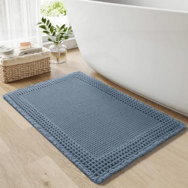 Imagem de RESARE Tapetes de banheiro Waffle, tapete de banho super absorvente, antiderrapante, lavável, secagem rápida, tapetes de banho boho ultramacios atualizados com borlas para corredor, quarto, lavanderia