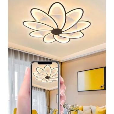 Imagem de Luminária de teto LED dimerizável com controle remoto por aplicativo (com função de memória), moderna, para sala de estar, quarto, sala de jantar e outros ambientes. Lustre (preto e branco,