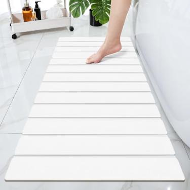 Imagem de Cuckan Tapetes de banho dobráveis de pedra para banheiro, superabsorvente, terra de diatomáceas, tapete de banho de secagem rápida, tapetes de secagem com tapete de chuveiro antiderrapante