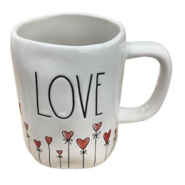 Imagem de Caneca de café Rae Dunn Dia dos Namorados, branca - Love Blooms - corações vermelhos